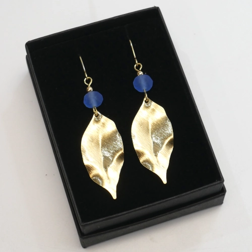 Krobo & Brass Leaf Earring - Danu - Image 2