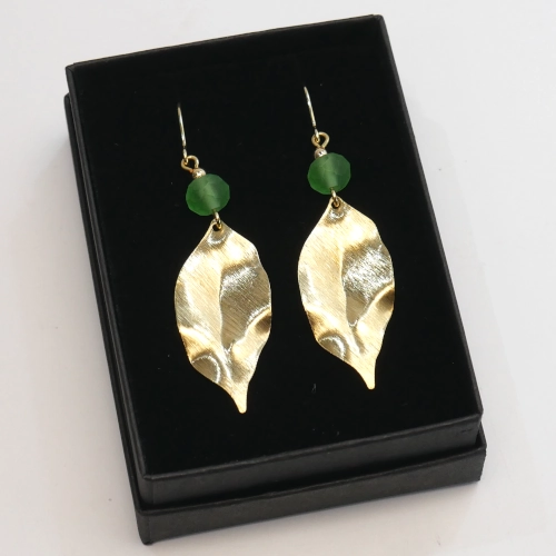 Krobo & Brass Leaf Earring - Danu