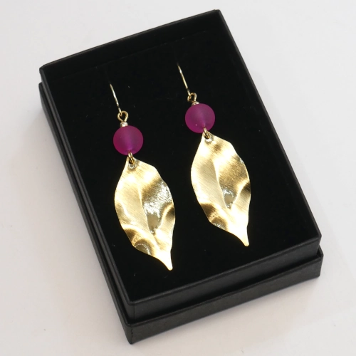 Krobo & Brass Leaf Earring - Danu - Image 4